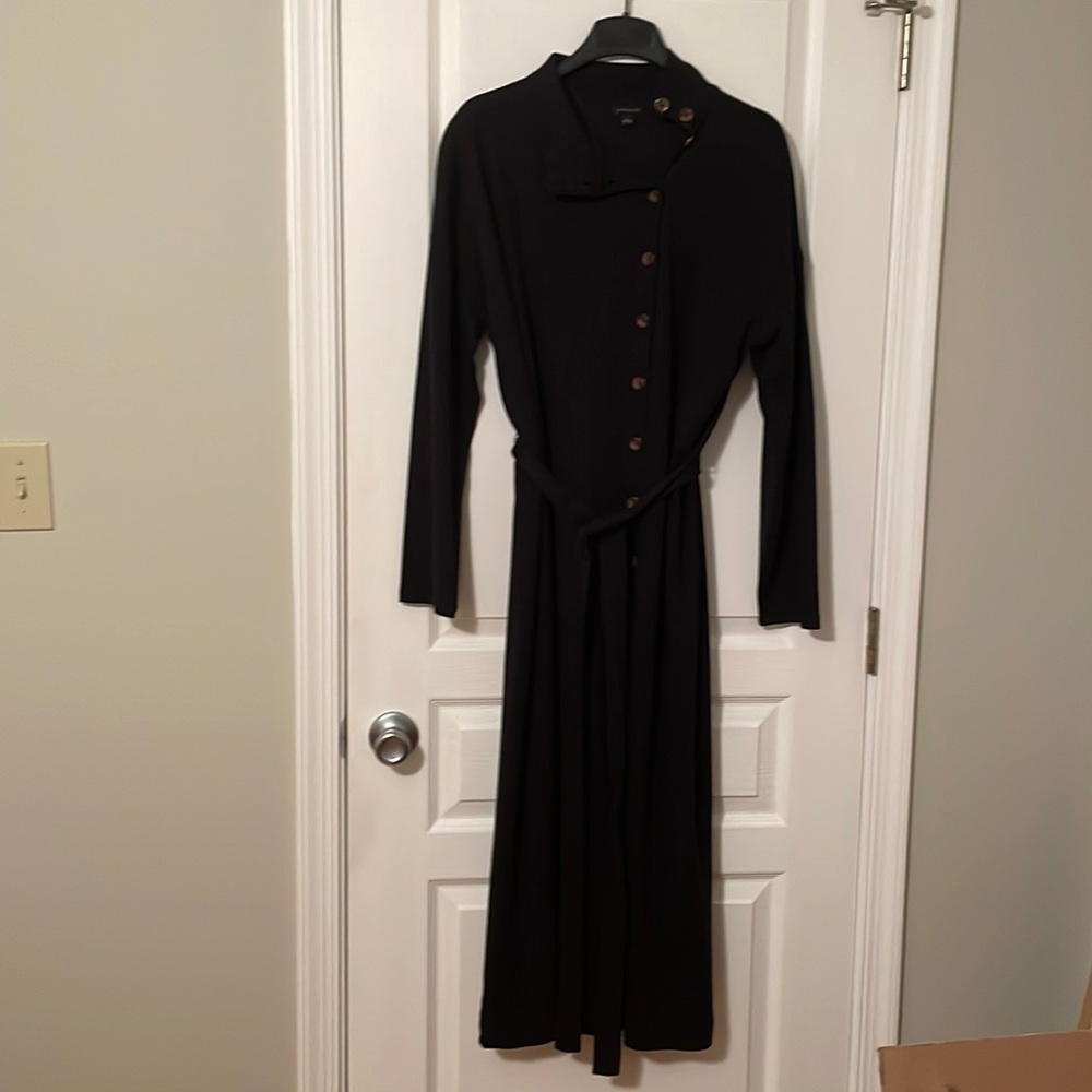 Ann Taylor black knit midi dress.